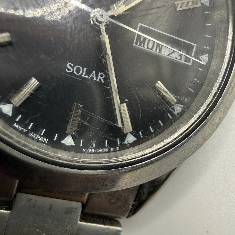 Seiko Men V158-0AB0 Dress Black Dial‎ Day Date Stainless Solar 37mm Watch